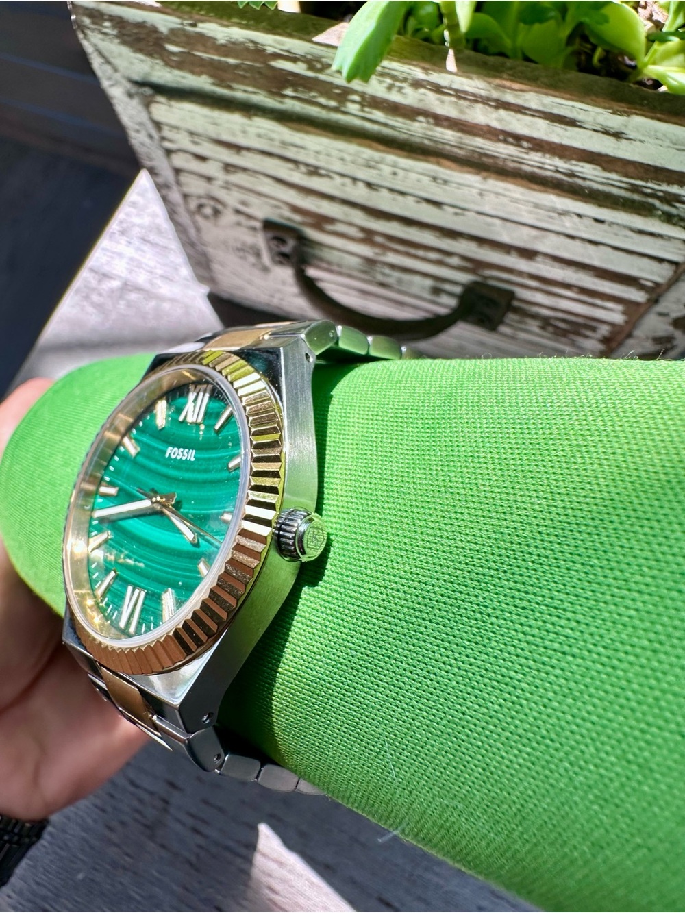Ladies Fossil Two-Tone Silver and Gold Bracelet Watch with Green Dial - Picture 2 of 5